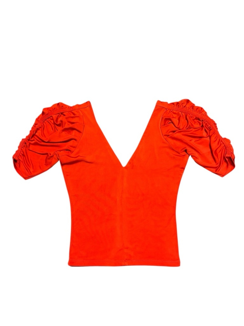 FRAME - luxurious Bright Red / Orange V-Neck Puff Sleeve Top - S
